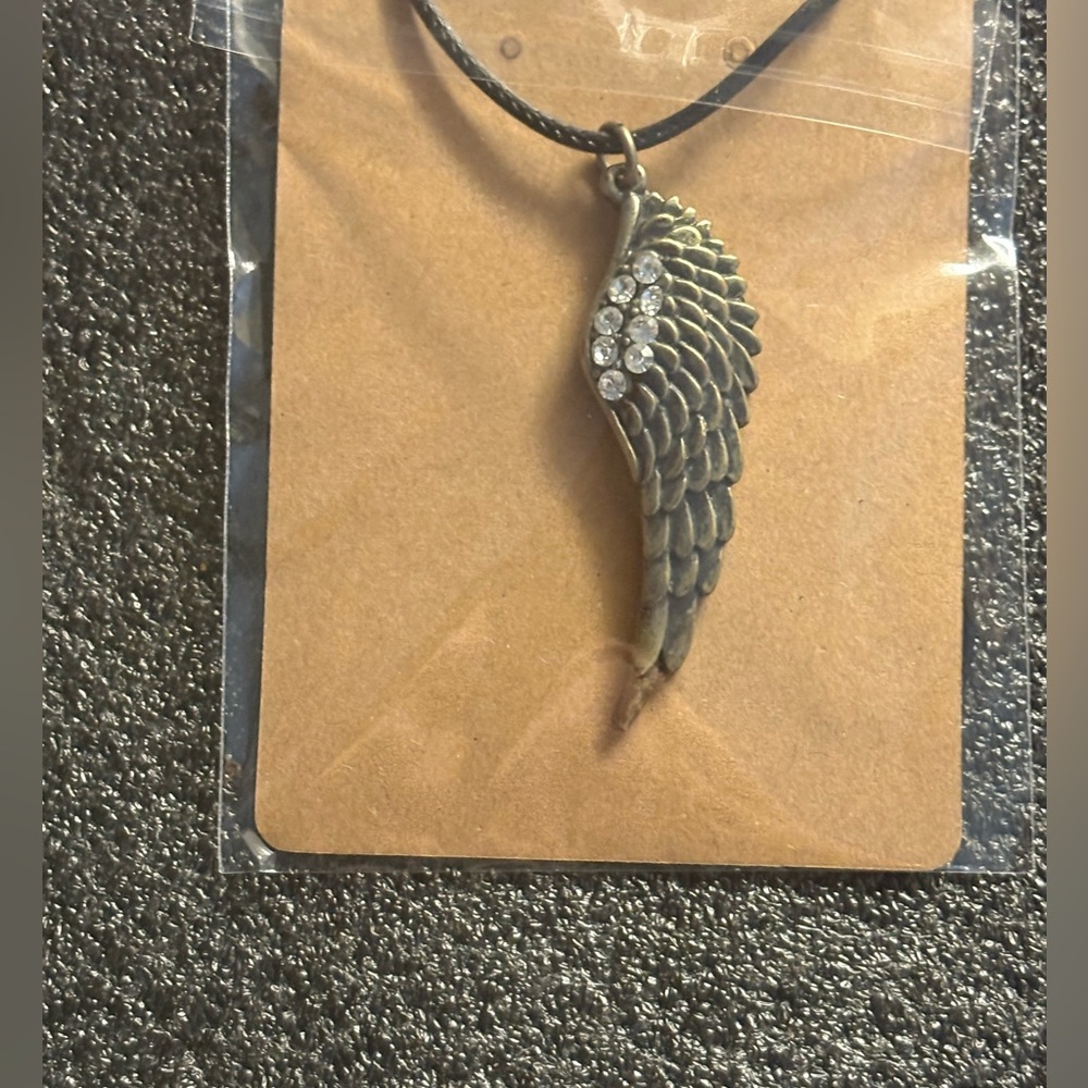 Wing Pendant Necklace with Rhinestones